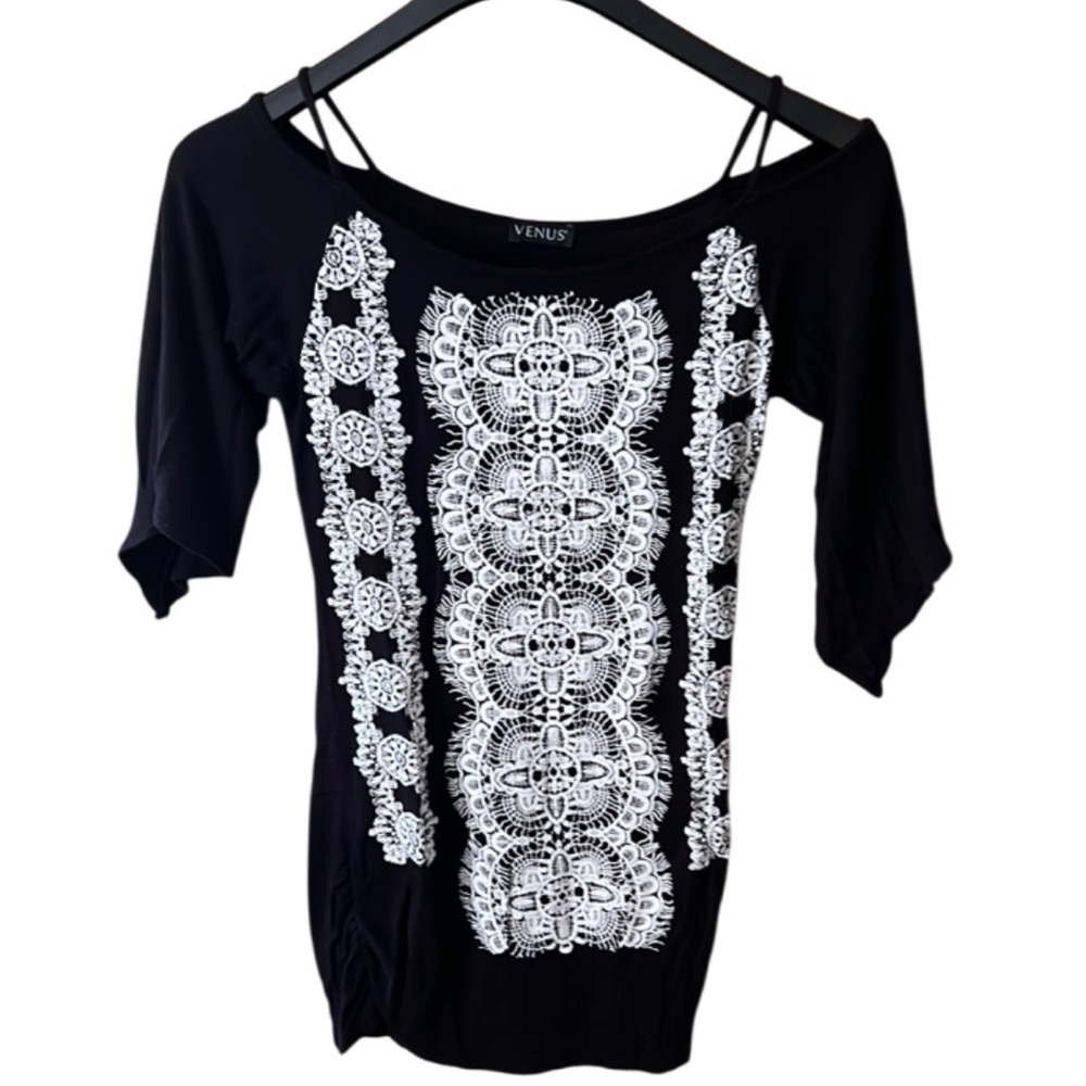 Venus Tunic Top Cold Shoulder Asymmetrical Sleeves Ruched Sides